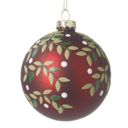 Deep Red Glass Christmas Bauble with Gold Detail – 8cm